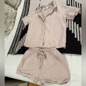 H&M Blush Pink Linen Shirt and Shorts Pajama Set